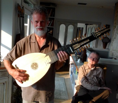 Ken proudly displays the baroque lute he made