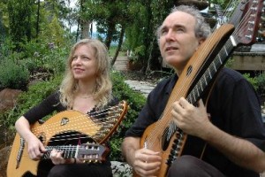 john doan and murial anderson harp guitars in garden