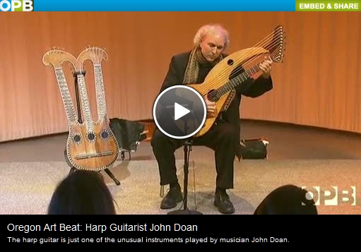 John Doan on OBP TV Oregon Art Beat show with harp guitar and harpolyre