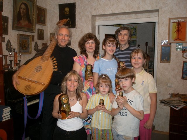 john doan in kiev with torban stringed instrument and friends